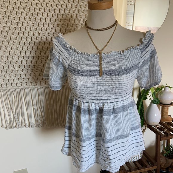 Blue Rain Tops - Blue Rain Boho Off the Shoulder Ruched White Top
